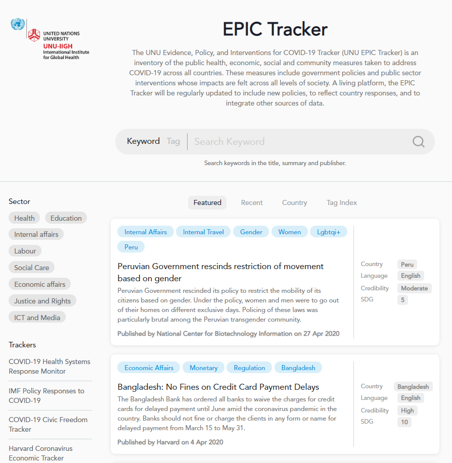 UNU evidence, policy, and interventions for COVID-19 tracker (UNU EPIC Tracker)