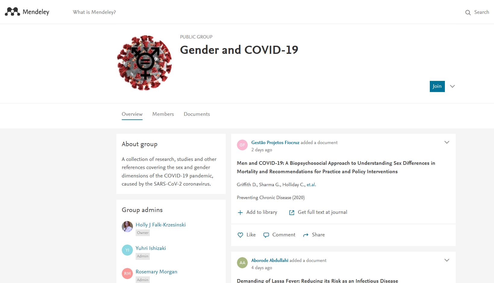 Gender and COVID19 Mendeley Group