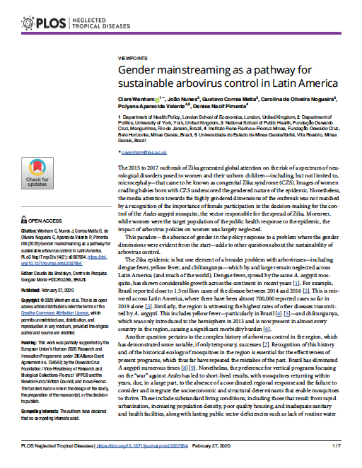 Gender mainstreaming as a pathway for sustainable arbovirus control in Latin America