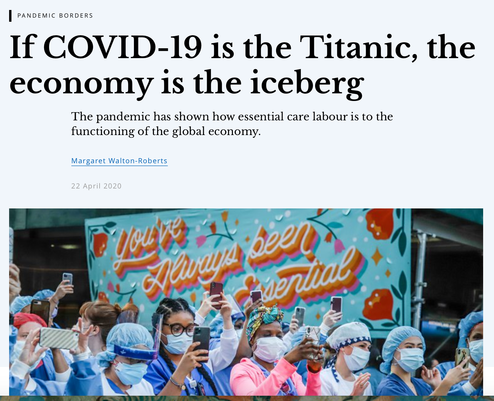 If COVID-19 is the Titanic, the economy is the iceberg
