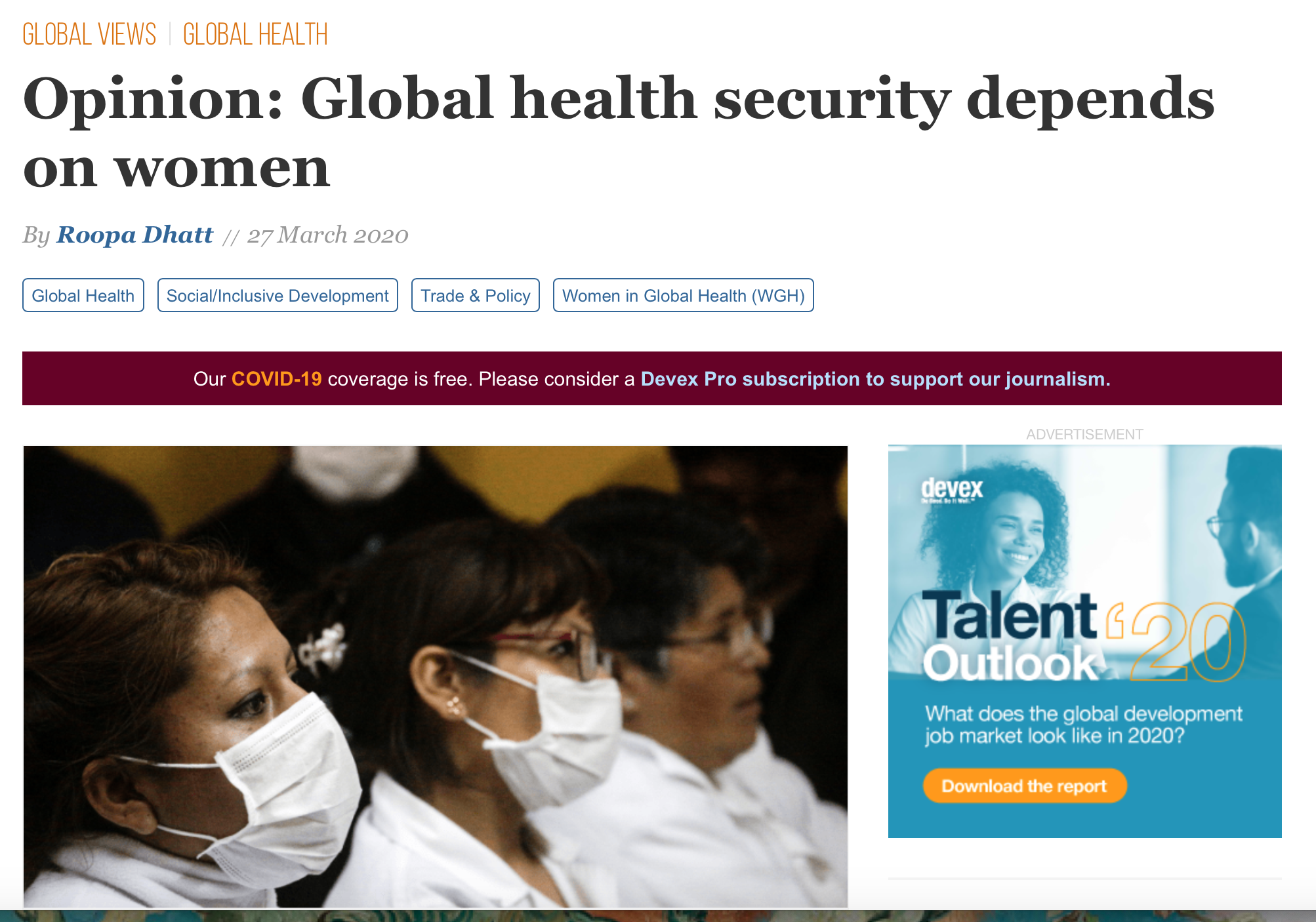 Opinion- Global health security depends on women