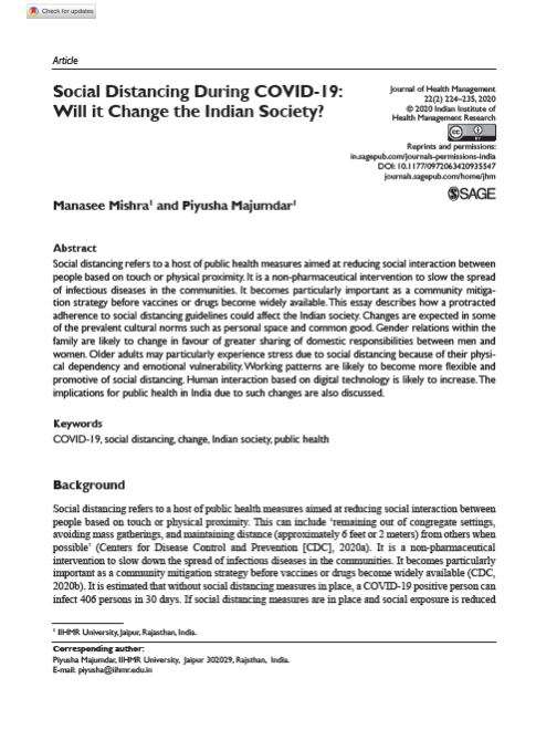 Social Distancing During COVID-19- Will it Change the Indian Society