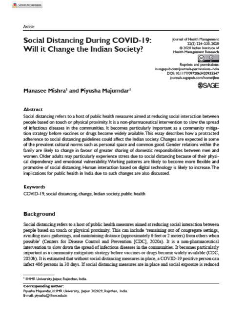 Social Distancing During COVID-19: Will it Change the Indian Society?
