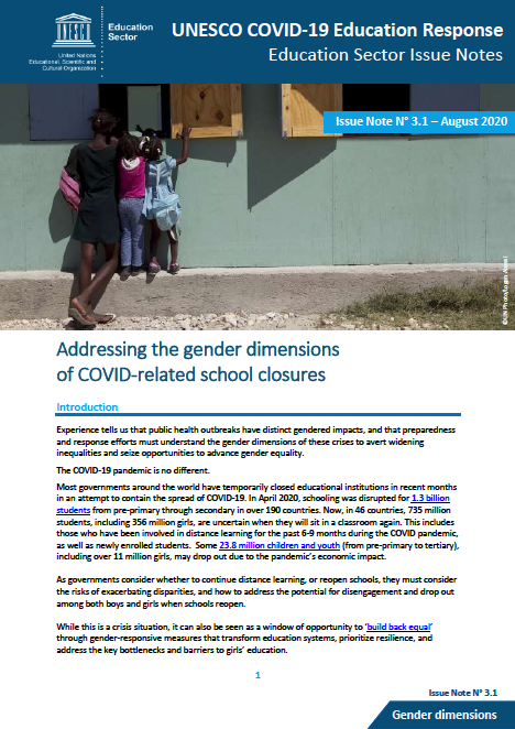 Addressing the gender dimensions of school closures