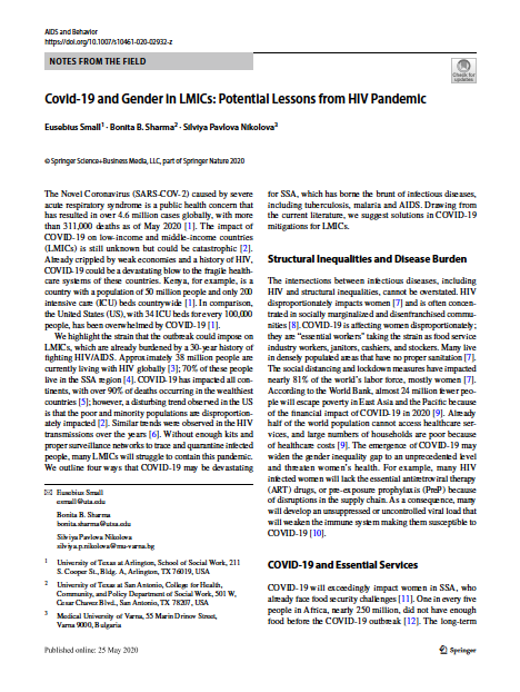Covid-19 and gender in LMICs: potential lessons from HIV pandemic