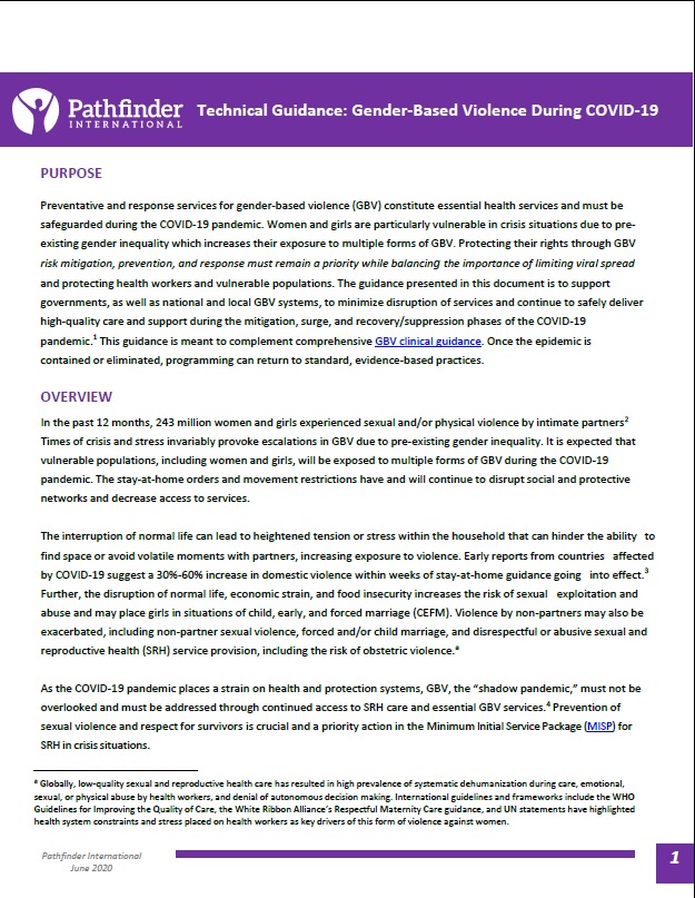 Technical Guidance- Gender Based Violence During COVID-19