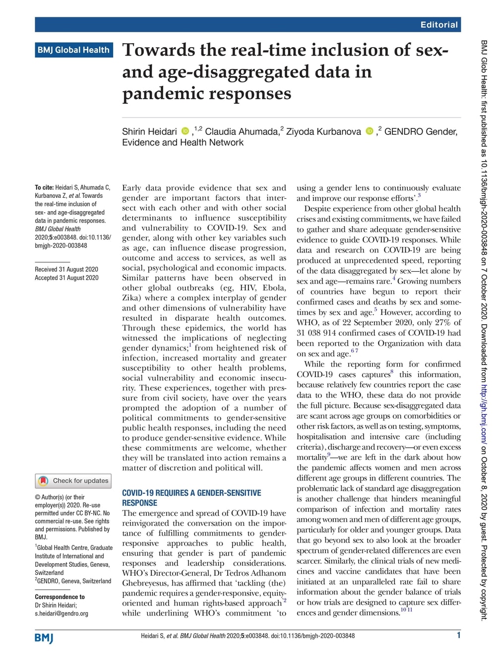sex- and age-disaggregated data in pandemic responses