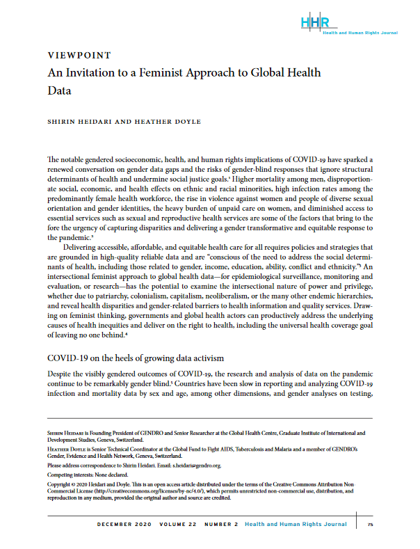 An Invitation to a Feminist Approach to Global Health Data