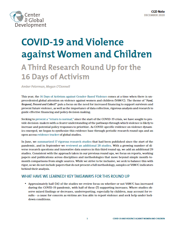 COVID-19 and violence against women and children: A third research round up for the 16 days of activism