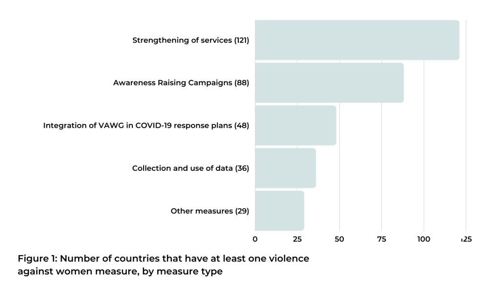 Number of countries that have at least one violence against women measure, by measure type