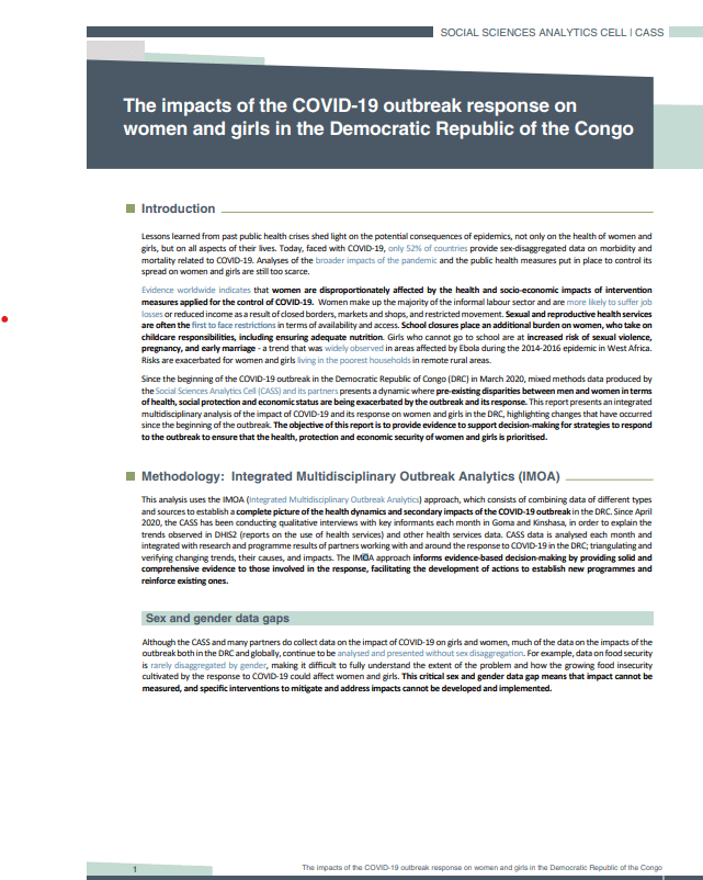 The impacts of the COVID-19 outbreak response on women and girls in the Democratic Republic of the Congo