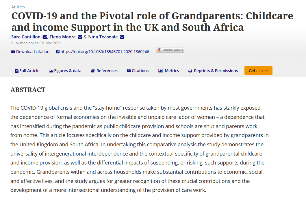 COVID-19 and the pivotal role of grandparents: Childcare and income support in the UK and South Africa