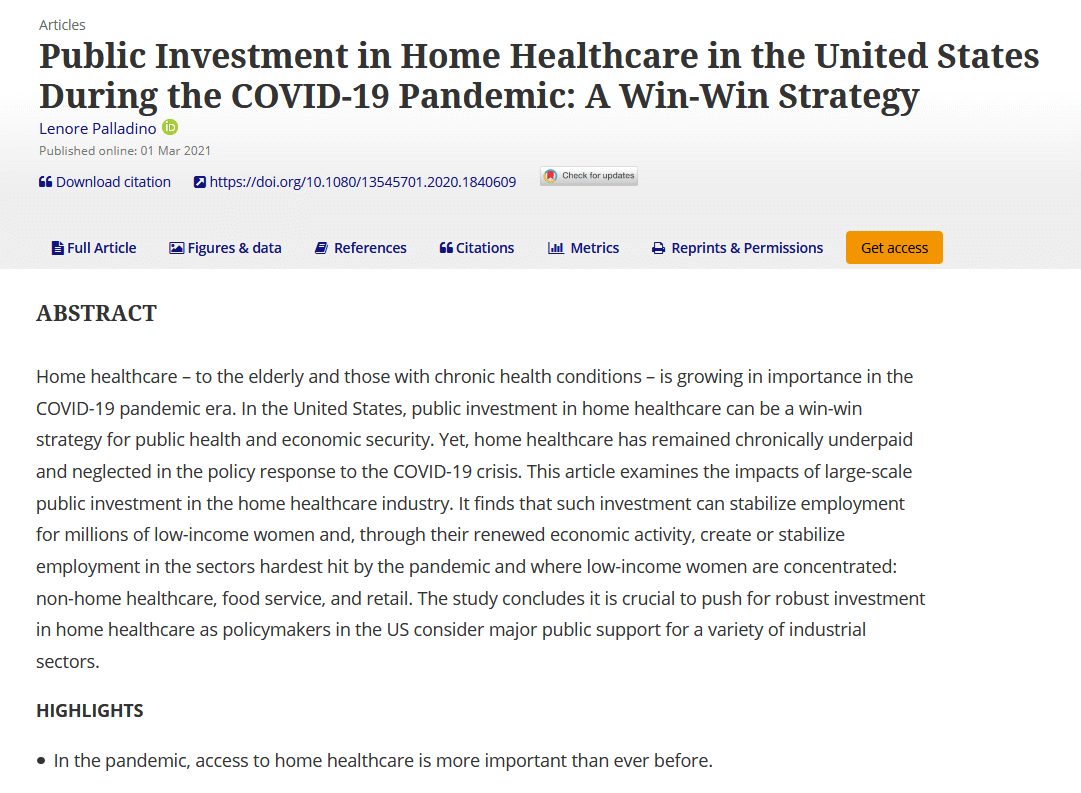 Public investment in home healthcare in the United States during the COVID-19 pandemic: A win–win strategy