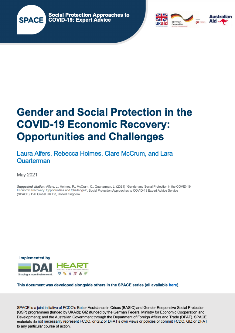 Gender and Social Protection in the COVID-19 Economic Recovery: Opportunities and Challenges