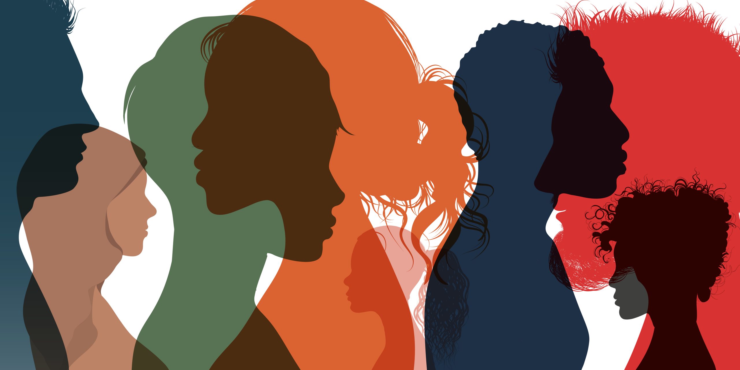Silhouette,Profile,Group,Of,Men,Women,And,Girl,Of,Diverse