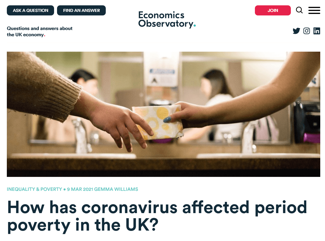 How has coronavirus affected period poverty in the UK
