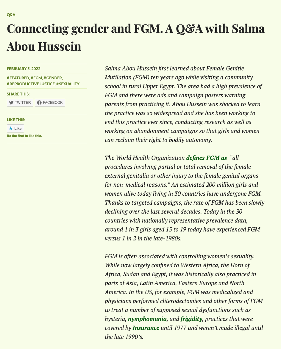 Connecting gender and FGM. A Q&A with Salma Abou Hussein