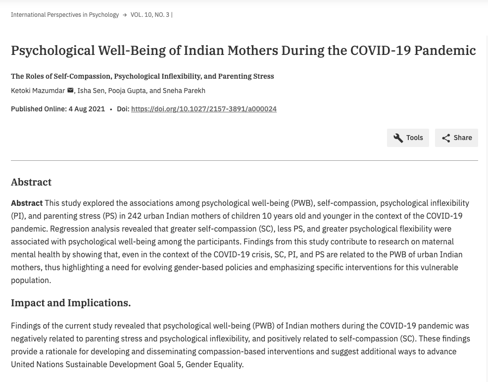 Psychological Well-Being of Indian Mothers During the COVID-19 Pandemic