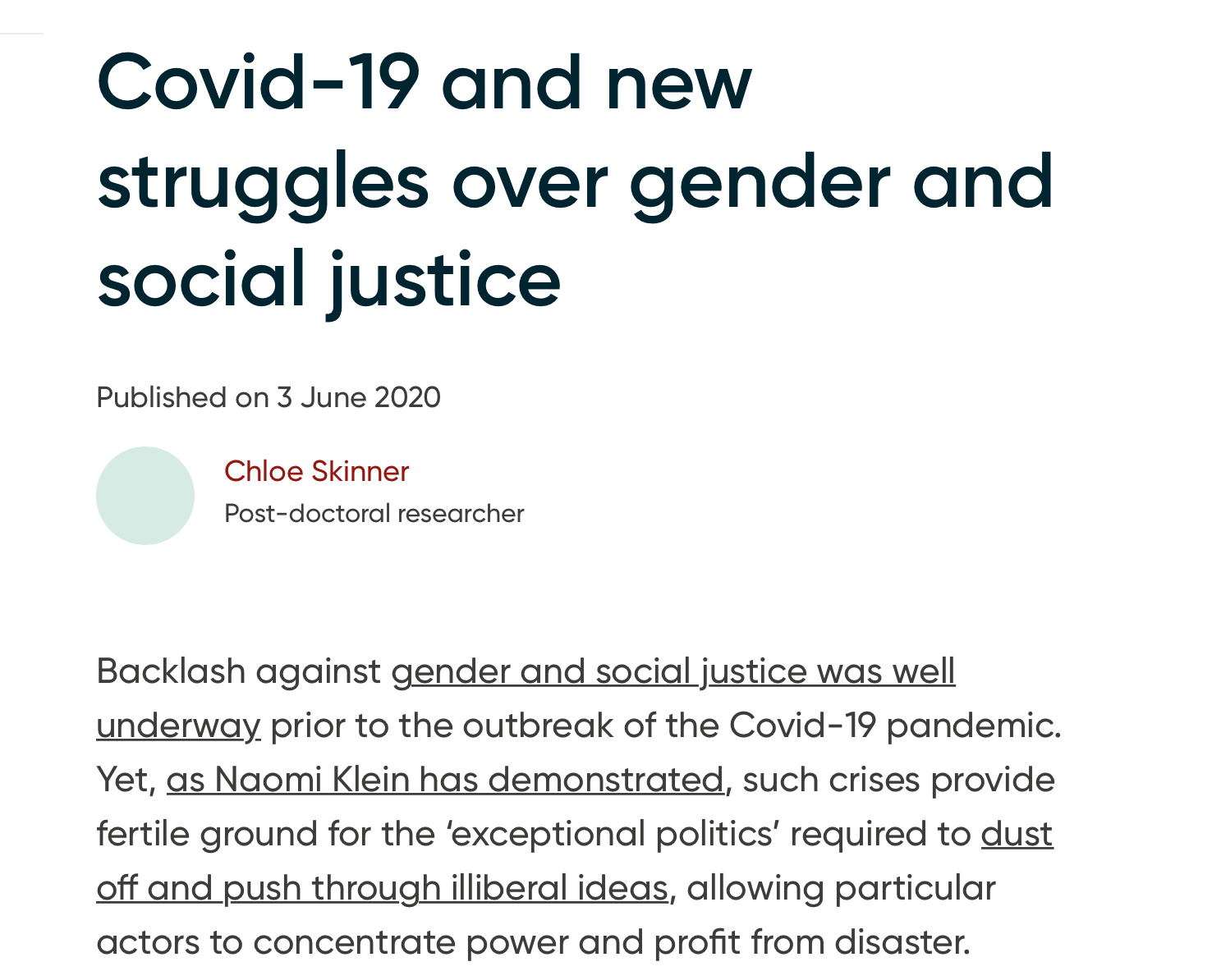 COVID-19 and new struggles over gender and social justice