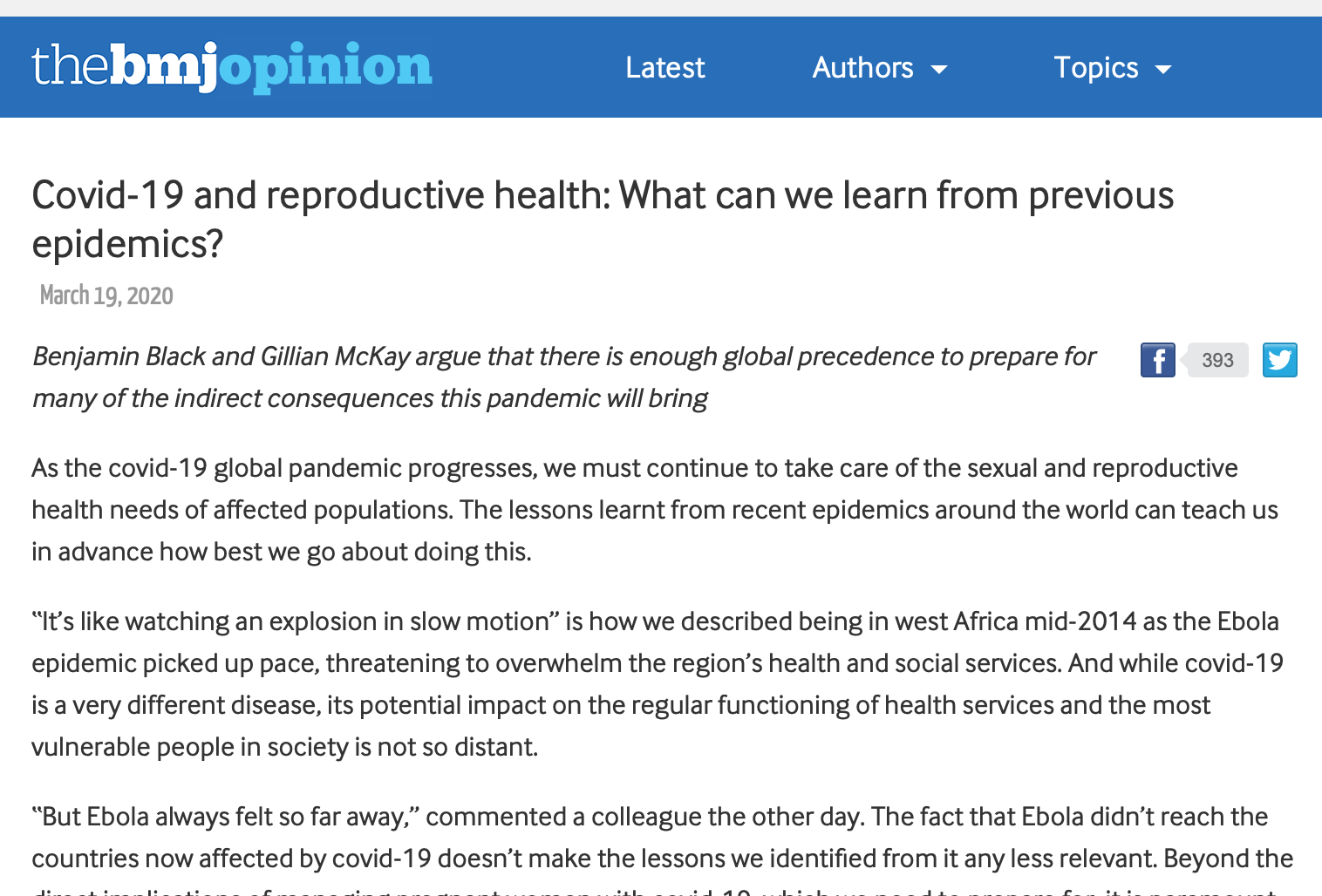COVID-19 and reproductive health: What can we learn from previous epidemics?
