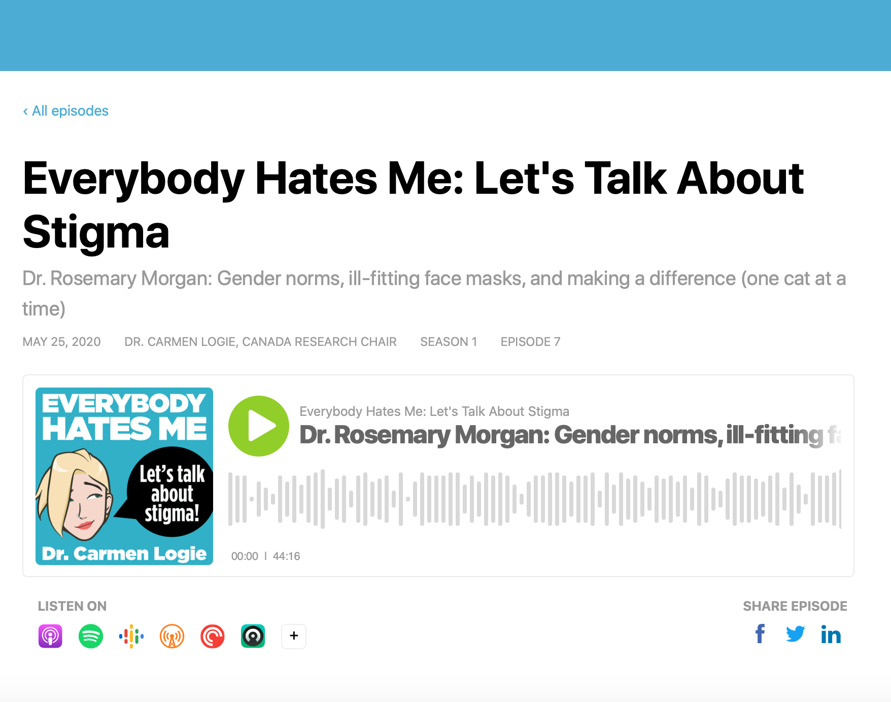 Everybody hates me: let’s talk about stigma – Dr. Rosemary Morgan: gender norms, ill-fitting face masks, and making a difference (one cat at a time)