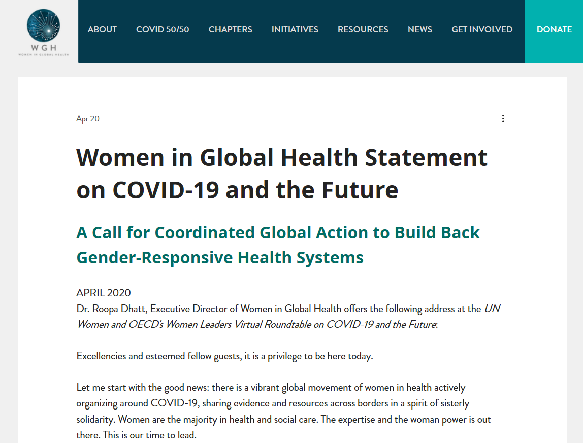 Women in Global Health statement on COVID-19 and the future