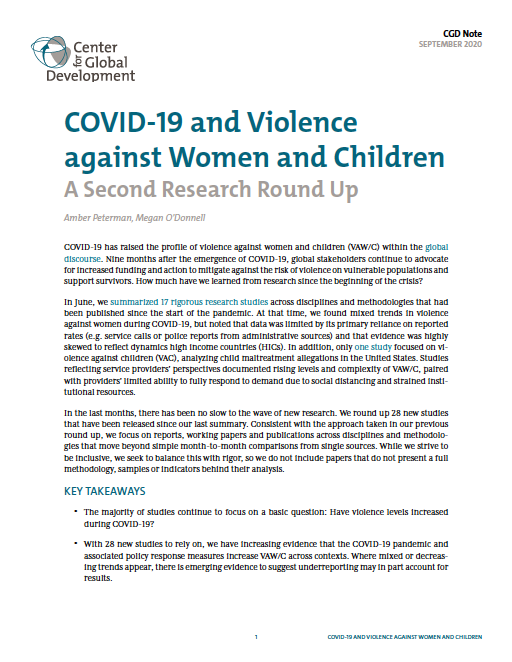 COVID-19 and violence against women and children: a second research round up