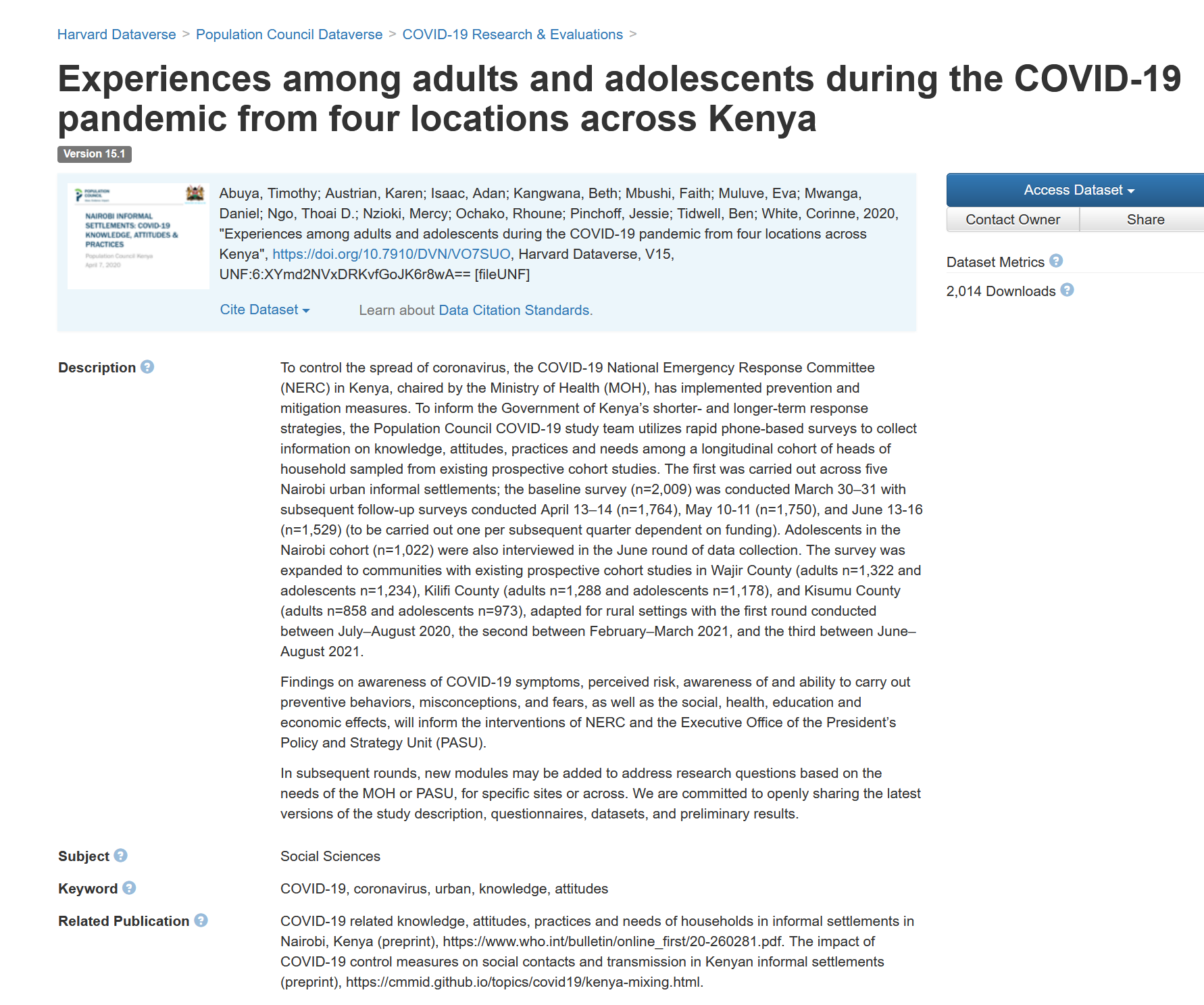 Experiences among adults and adolescents during the COVID-19 pandemic from four locations across Kenya