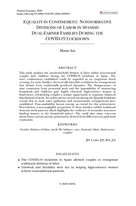 Equality in confinement: Nonnormative divisions of labor in Spanish dual-earner families during the Covid-19 lockdown