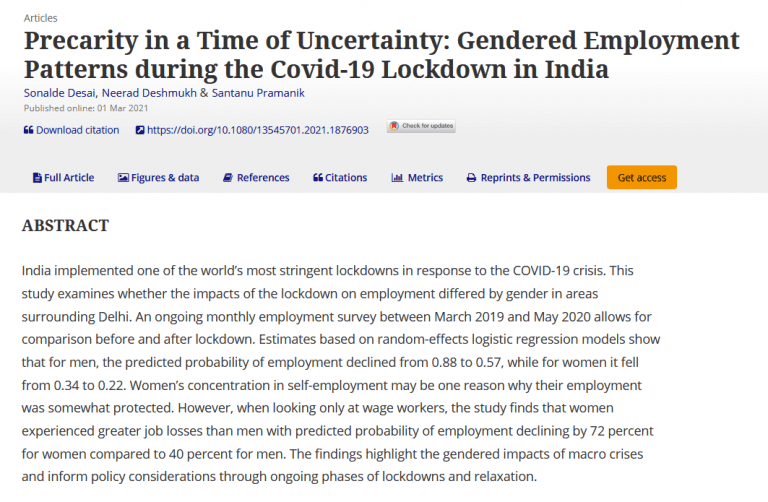 Precarity in a time of uncertainty: Gendered employment patterns during ...