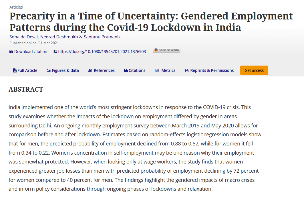 Precarity in a time of uncertainty: Gendered employment patterns during the Covid-19 lockdown in India