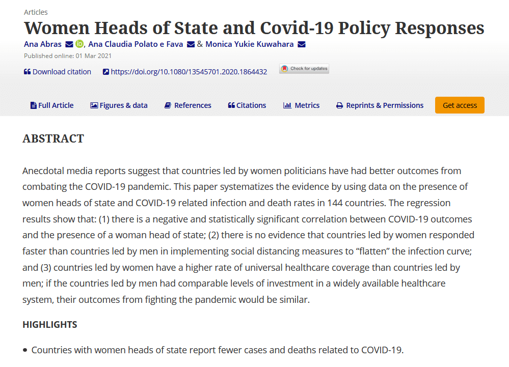 Women heads of state and COVID-19 policy responses