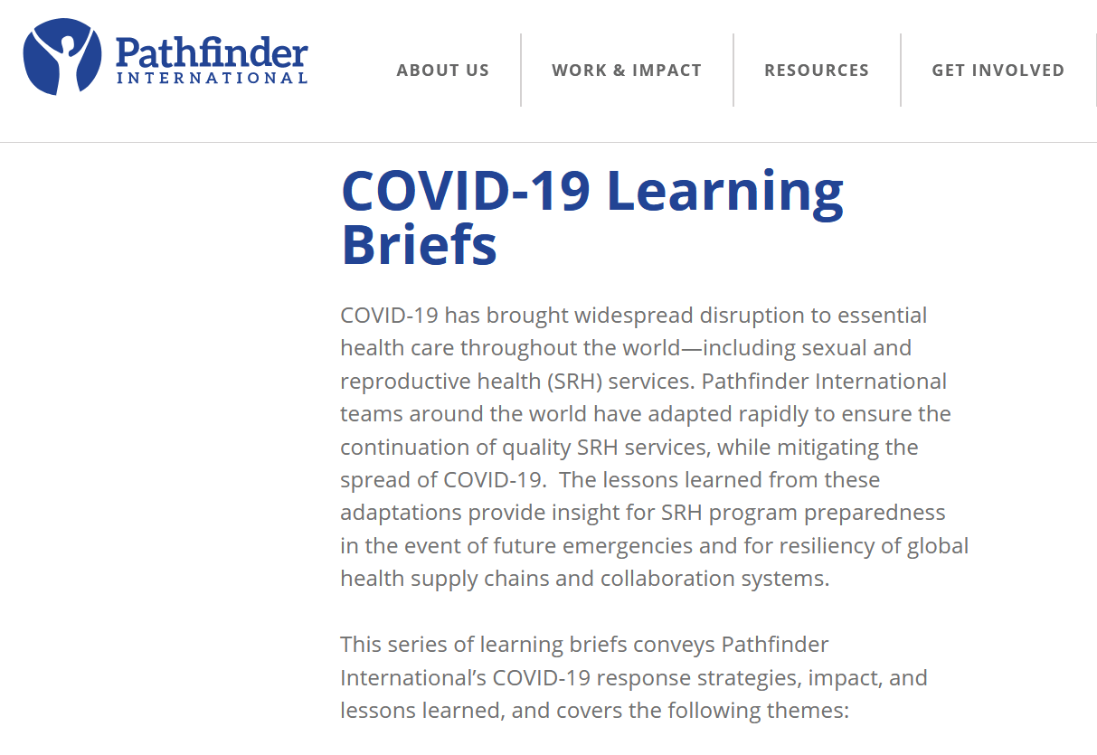COVID-19 learning briefs for sexual and reproductive health programs