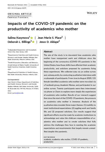 Impacts of the COVID-19 pandemic on the productivity of academics who mother