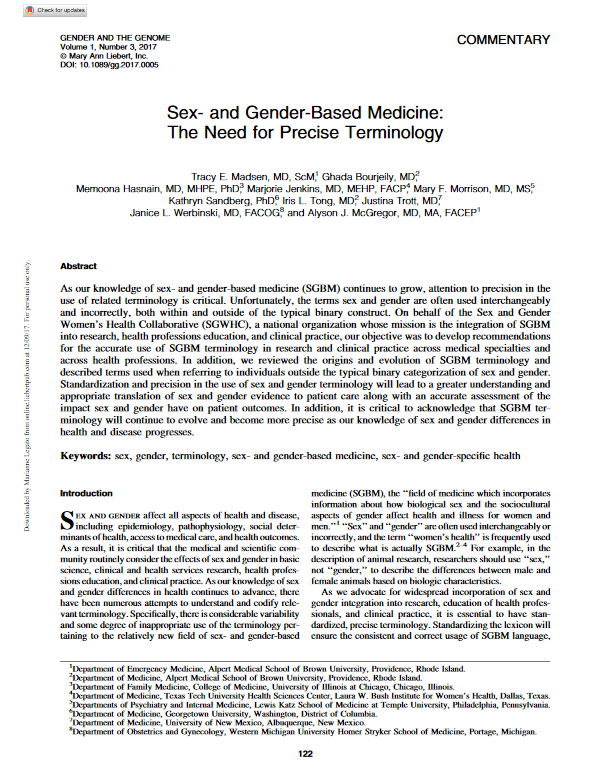Sex- and gender-based medicine: The need for precise terminology