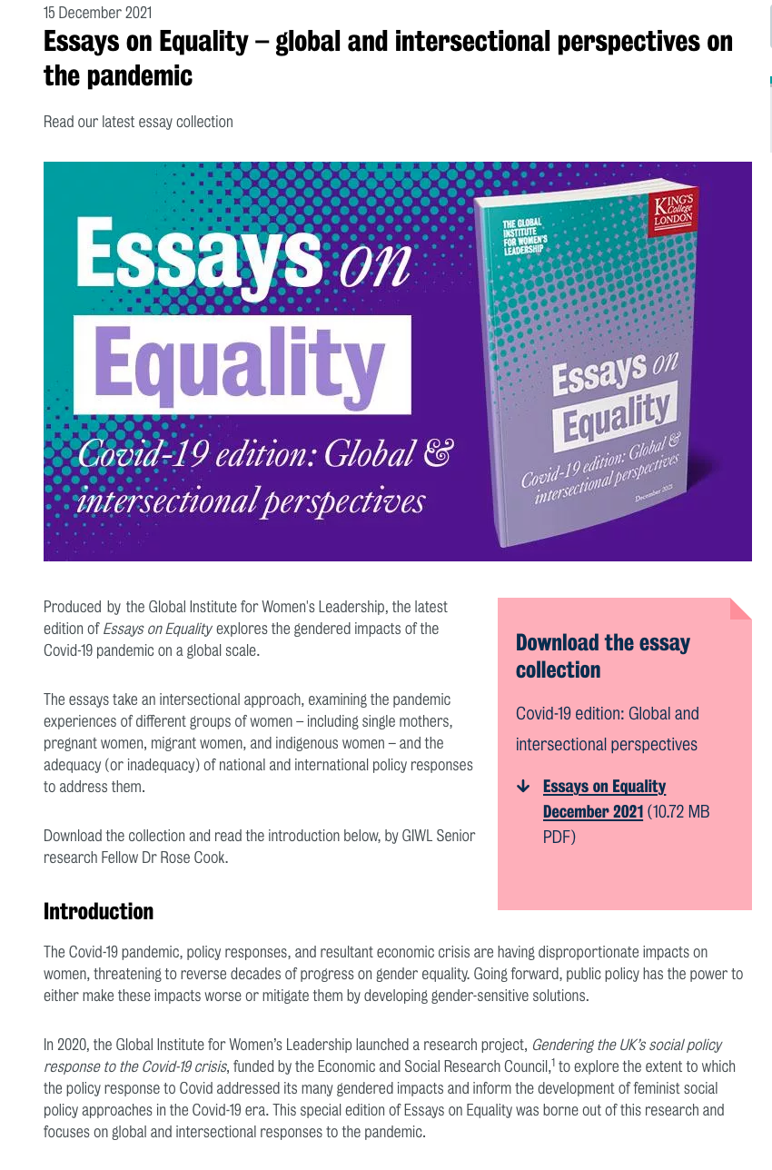 Essays on Equality – global and intersectional perspectives on the pandemic