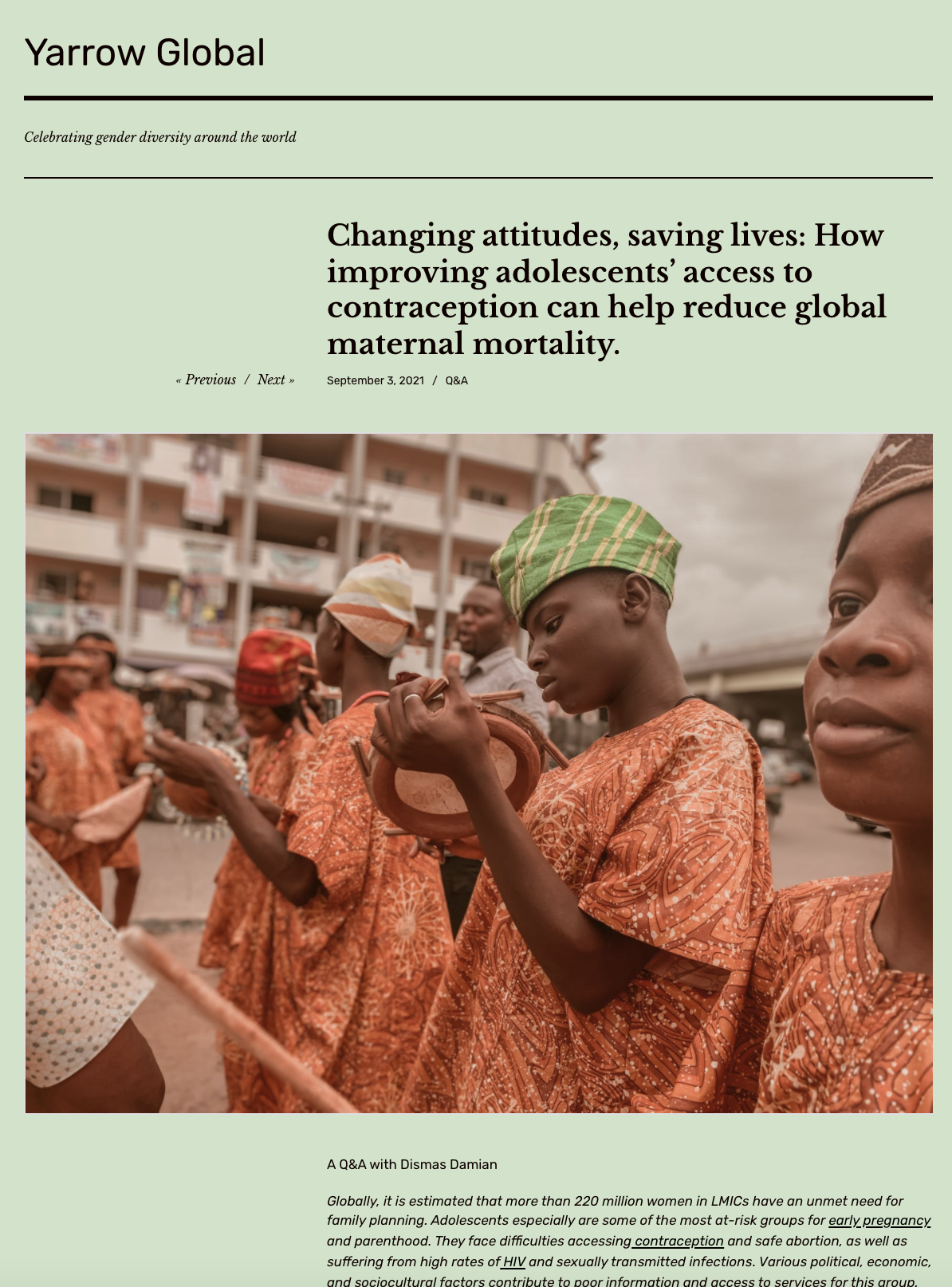 Changing attitudes, saving lives: How improving adolescents’ access to contraception can help reduce global maternal mortality.