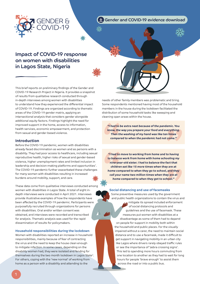 Impact of COVID-19 response on women with disabilities in Lagos State, Nigeria