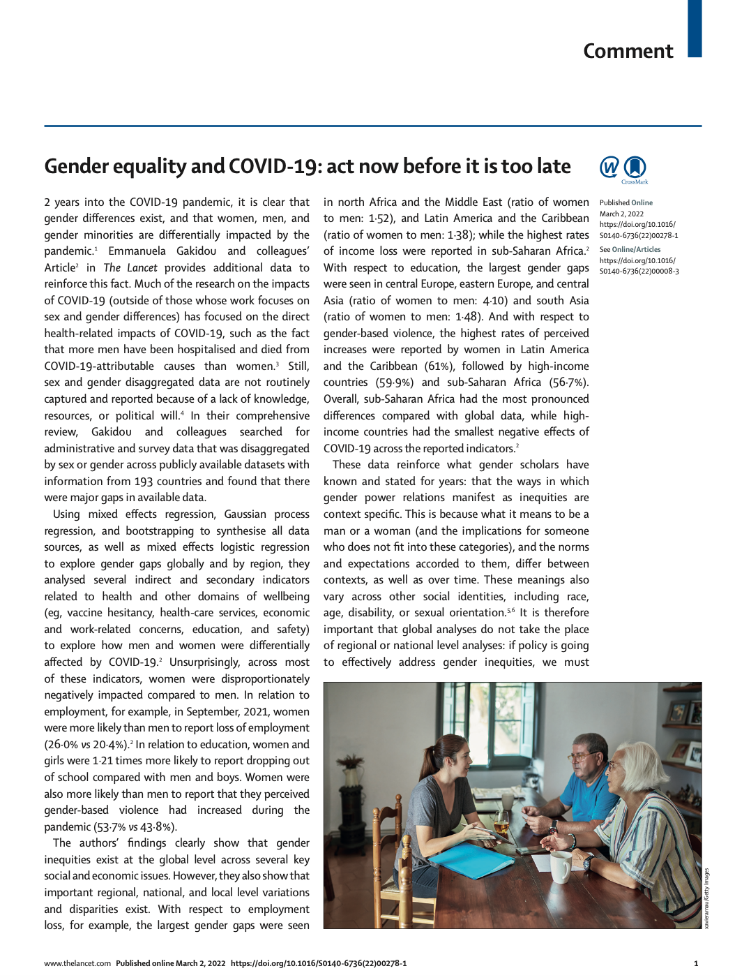 Gender equality and COVID-19: act now before it is too late