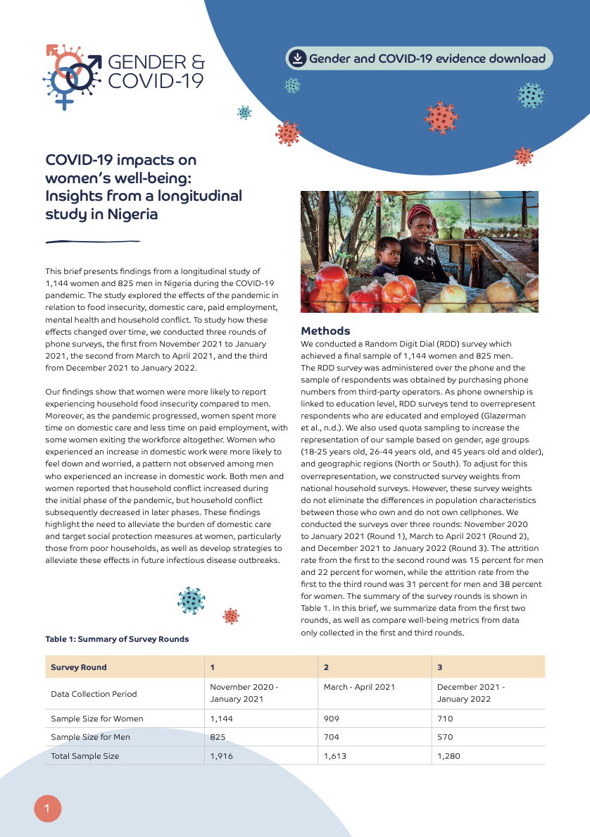 COVID-19 impacts on women’s well-being: Insights from a longitudinal study in Nigeria