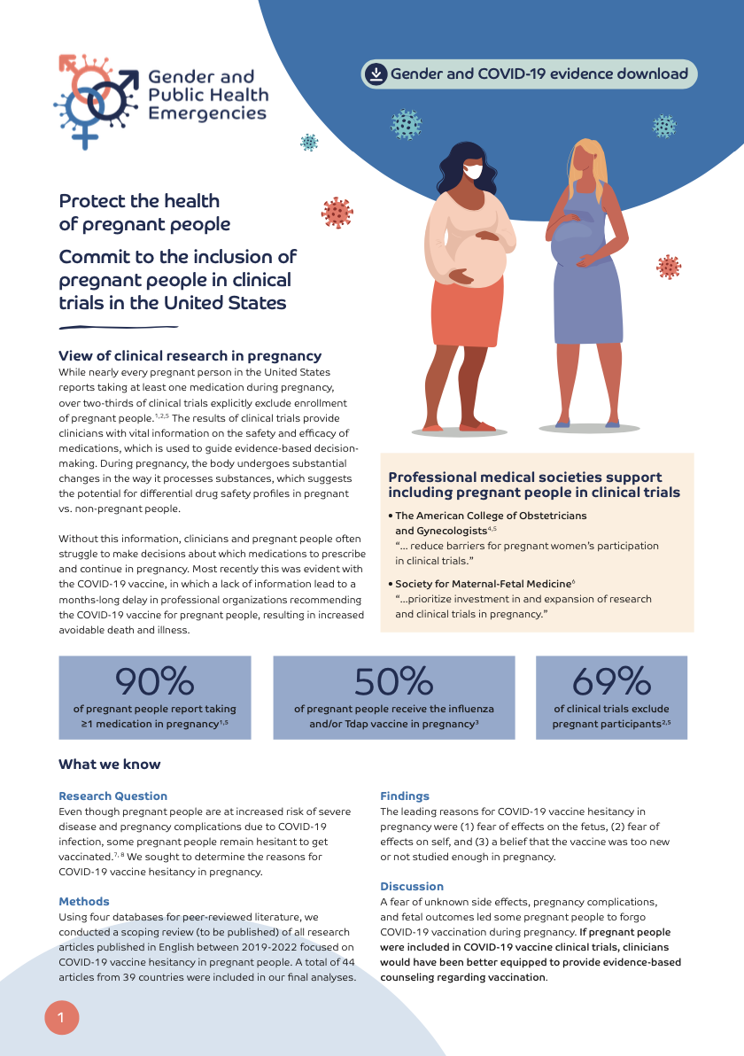 Protect the health of pregnant people : Commit to the inclusion of pregnant people in clinical trials in the United States